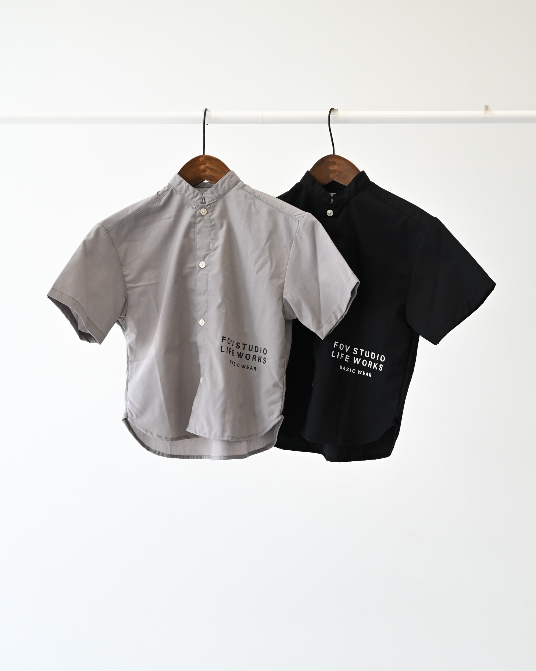 マオカラー半袖シャツ